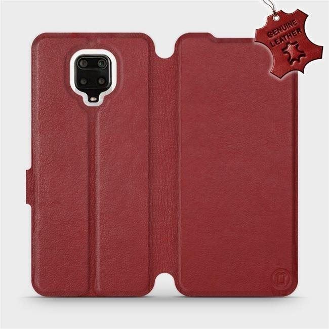 Kryt na mobil Flip pouzdro na mobil Xiaomi Redmi Note 9 Pro - Tmavě červené - kožené -   Dark Red Leather