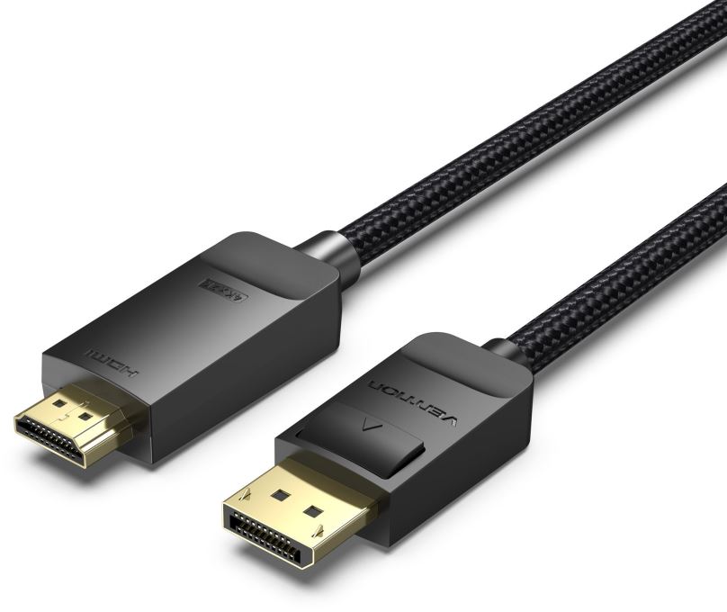 Video kabel Vention Cotton Braided 4K DP (DisplayPort) to HDMI Cable 1.5M Black