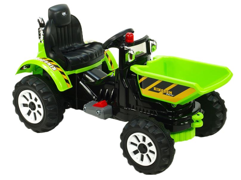 Elektrický traktor pro děti Kingdom s výklopnou korbou, zelený