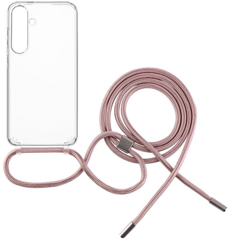 Kryt na mobil FIXED Pure Neck s růžovou šňůrkou na krk pro Samsung Galaxy S24+