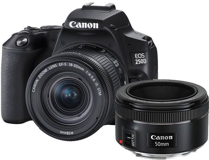 Digitální fotoaparát Canon EOS 250D černý +  EF-S 18-55 mm f/4-5.6 IS STM + EF 50 mm f/1.8 STM