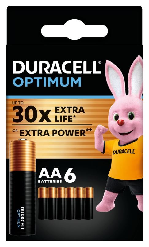 Jednorázová baterie DURACELL Optimum alkalická baterie tužková AA 6 ks
