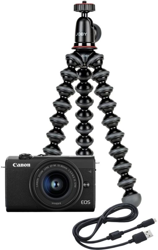 Digitální fotoaparát Canon EOS M200 + EF-M 15-45 mm f/3.5-6.3 IS STM Webcam Kit černý