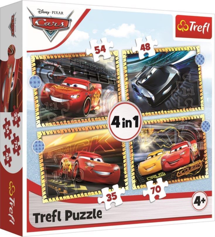 Puzzle Trefl Puzzle Auta 3: Připravit, pozor, teď! 4v1 (35,48,54,70 dílků)