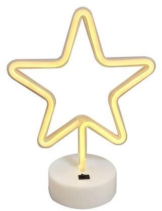 Dekorativní osvětlení Neonová lampička - Hvězda, 3x AA baterie/USB kabel, IP20, žlutá barva