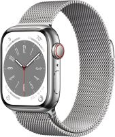 Chytré hodinky Apple Watch Series 8 41mm Cellular Stříbrný nerez se stříbrným milánským tahem