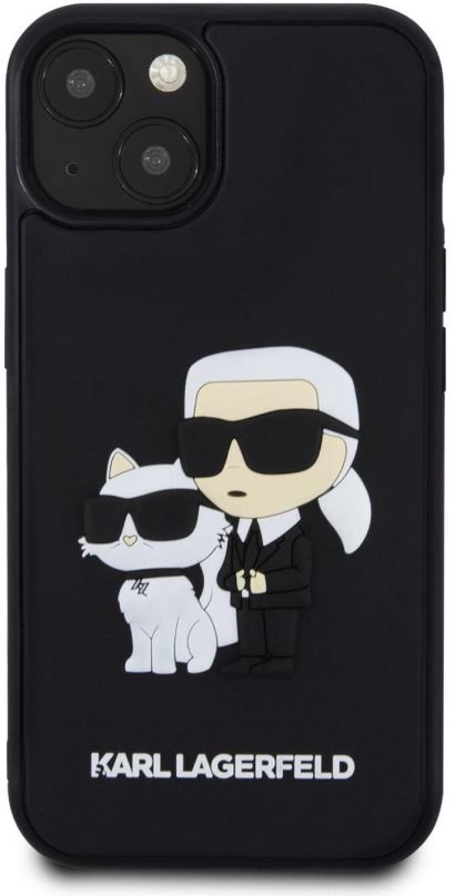 Kryt na mobil Karl Lagerfeld 3D Rubber Karl and Choupette Zadní Kryt pro iPhone 13 Black