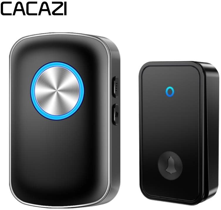 Zvonek CACAZI FA28 Bezdrátový bezbateriový zvonek - 1x přijímač + 1x tlačítko – černý