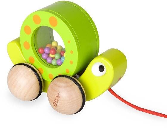 Tahací hračka Rappa dřevěná želva tahací s kuličkami