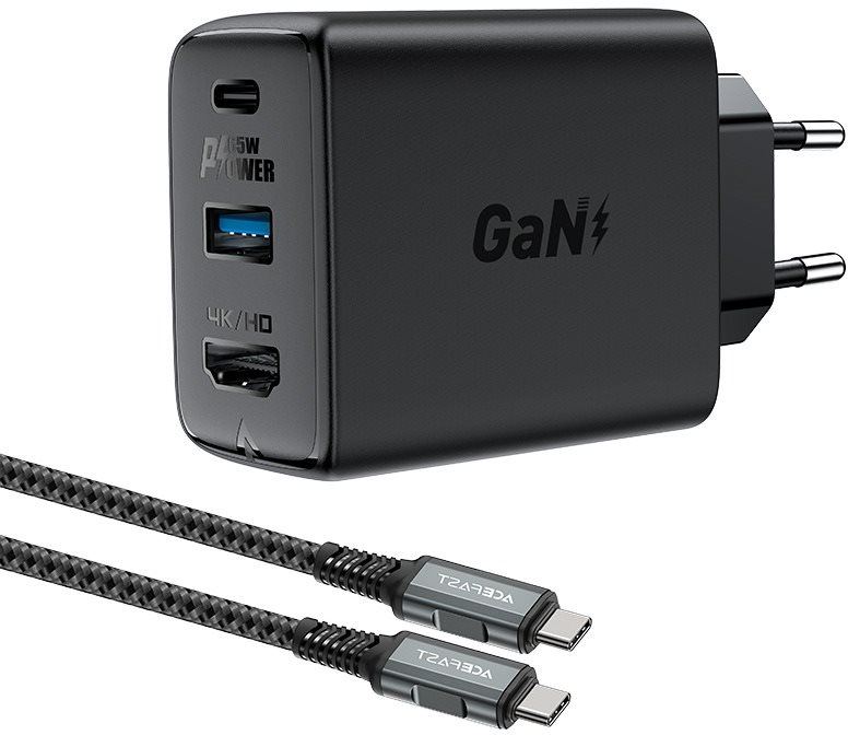 Nabíječka do sítě ACEFAST GaN Charger 65W USB-C + USB-A + HDMI HUB + USB-C Cable Black