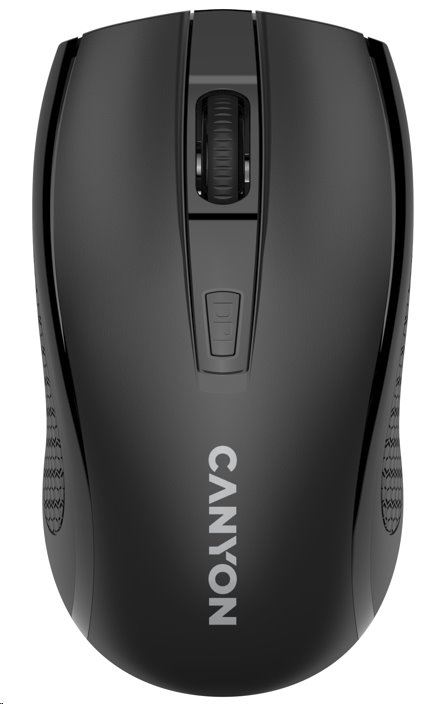 CANYON myš optická bezdrátová MW-7, nastavitelné rozlišení 800/1200/1600 dpi, 4 tl, USB dongle, 1xAA, černá