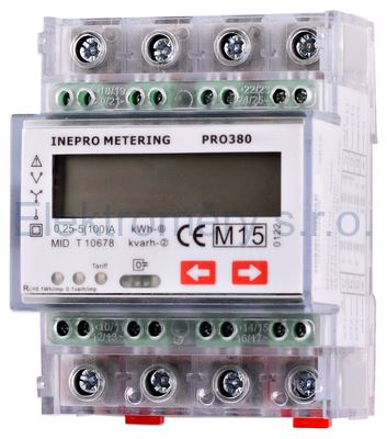 Elektroměr PRO380-Mod 0,25-100A ModBus MID, třífázový, jedno-dvousazbový elektroměr na lištu DIN