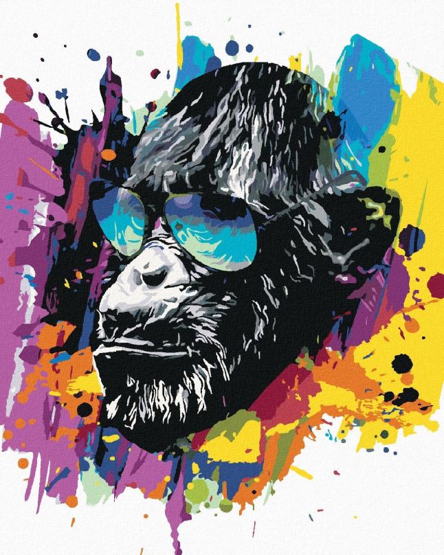 Malování podle čísel Barevná opice se slunečními brýlemi, 40x50 cm, bez rámu a bez vypnutí plátna
