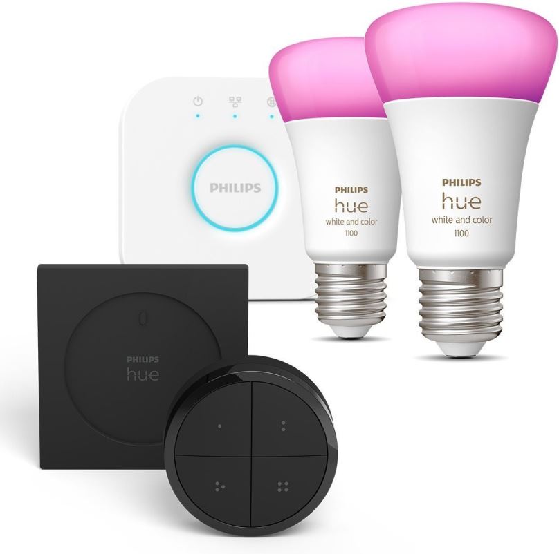 LED žárovka Philips Hue White and Color Ambiance 9W 1100 E27 malý promo starter kit + Philips Hue Tap Dial Switc