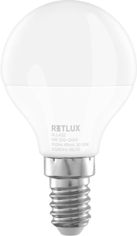 LED žárovka RETLUX RLL 432 G45 E14 miniG 6W WW