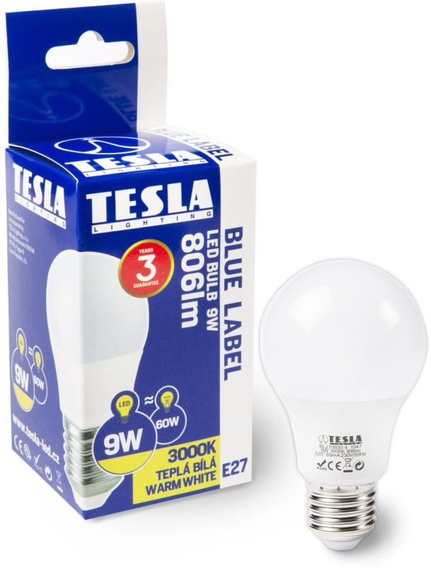 LED žárovka TESLA LED 9W E27 3000k 1 ks