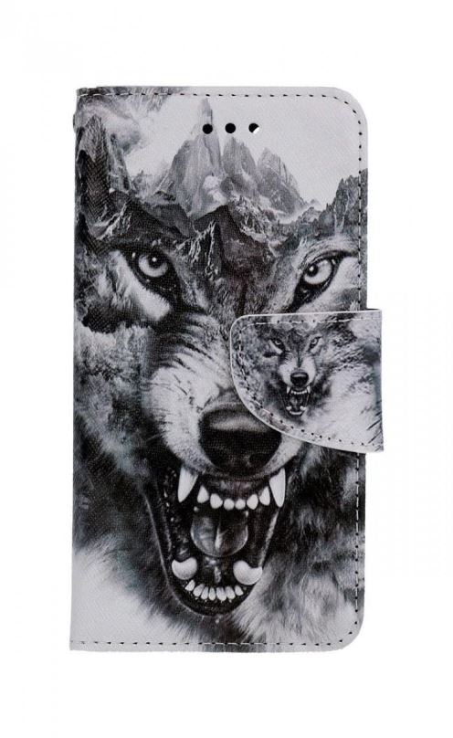 Pouzdro na mobil TopQ Pouzdro iPhone SE 2022 knížkové Černobílý vlk 74943