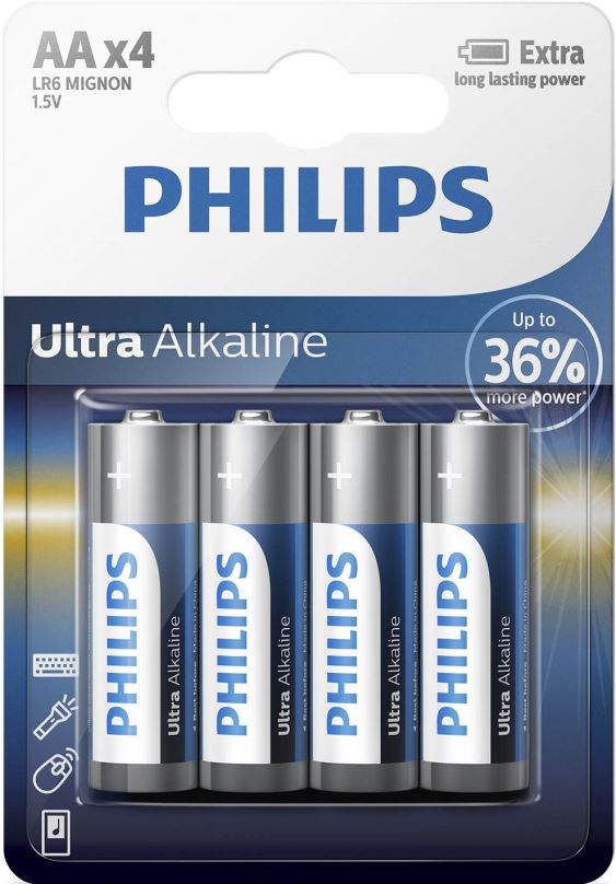 Jednorázová baterie Philips LR6E4B 4ks v balení