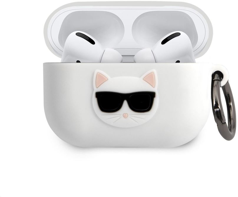 Pouzdro na sluchátka Karl Lagerfeld Choupette Head Silikonové Pouzdro pro Airpods Pro White