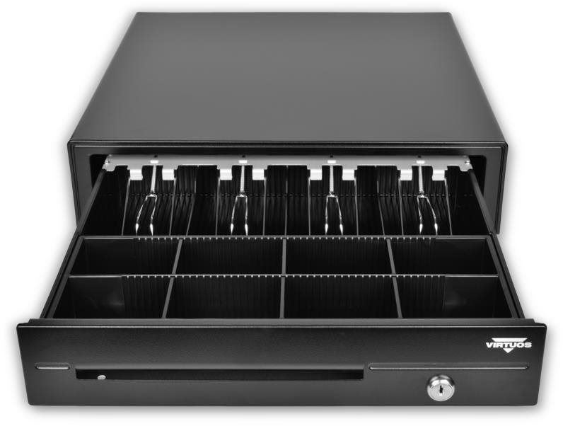Pokladní zásuvka Virtuos pokladní zásuvka C420D s kabelem, kovové držáky, 9-24V, černá