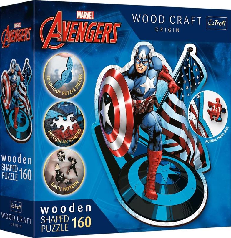 Dřevěné puzzle Trefl Wood Craft Origin puzzle Neohrožený Kapitán Amerika 160 dílků