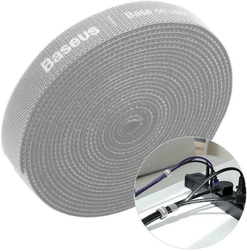 Organizér kabelů Baseus Rainbow Circle Velcro Straps 1m Gray