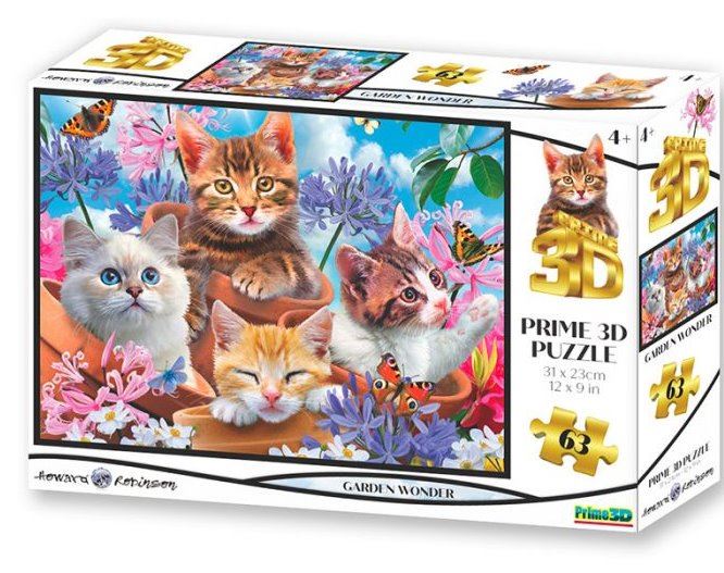PRIME 3D Puzzle Koťata v zahradě 3D 63 dílků