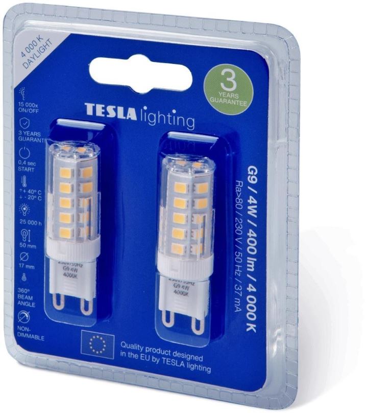 LED žárovka TESLA LED BULB, G9, 4W, 400lm, 4000K denní bílá , 2ks