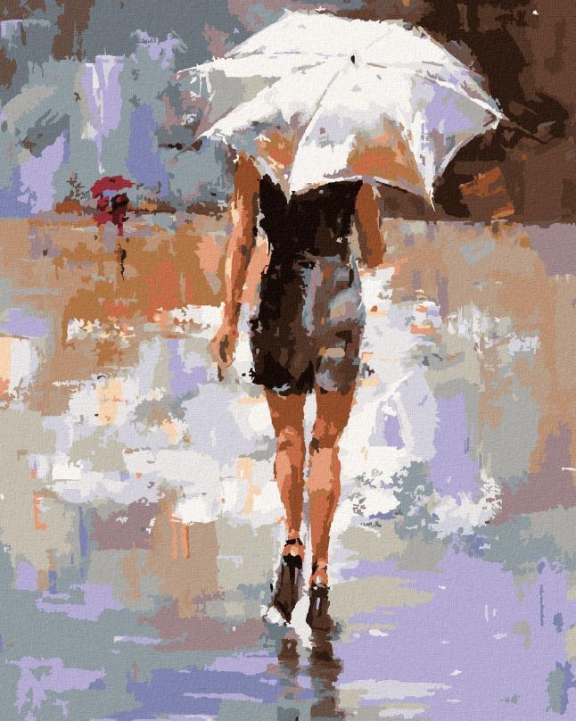 Malování podle čísel Dívka s bílým deštníkem, 40x50 cm, bez rámu a bez vypnutí plátna