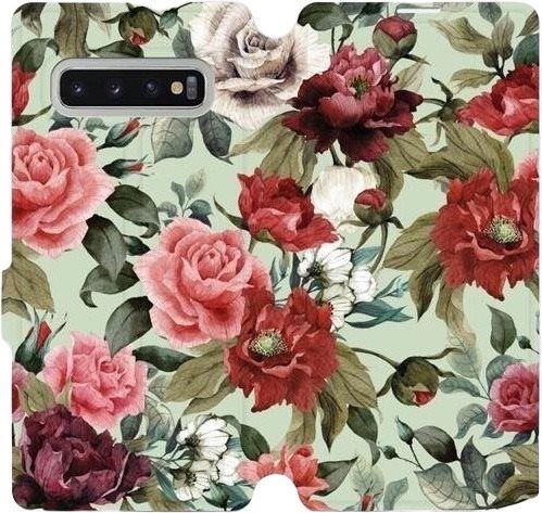 Kryt na mobil Flipové pouzdro na mobil Samsung Galaxy S10 Plus - MD06P Růže a květy na světle zeleném pozadí