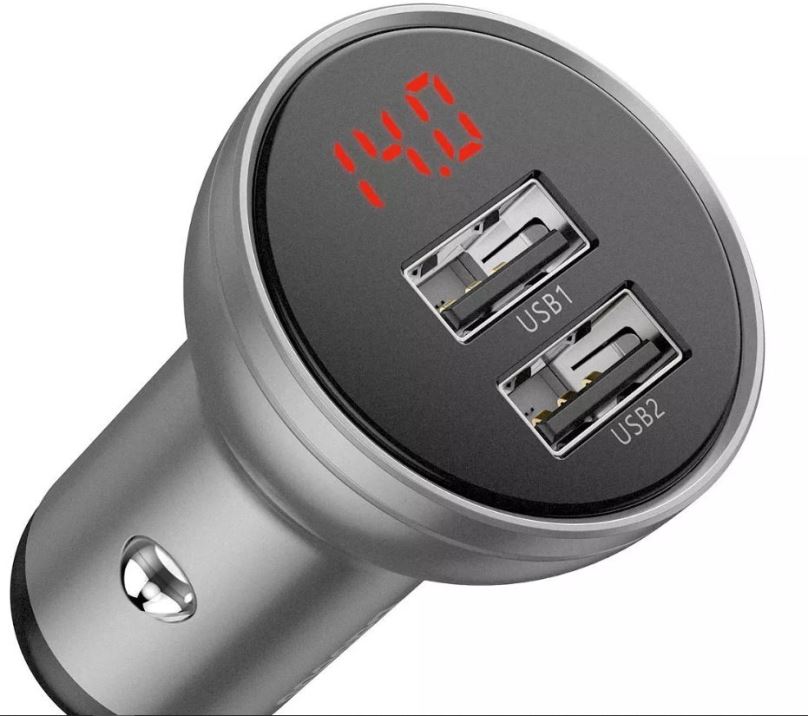Nabíječka do auta Baseus Digital Display Dual USB Car Quick Charger 24W Silver