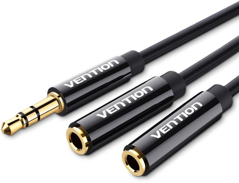 Audio kabel Vention 3.5mm Male to 2x 3.5mm Female Stereo Splitter Cable 0.3m Black ABS Type