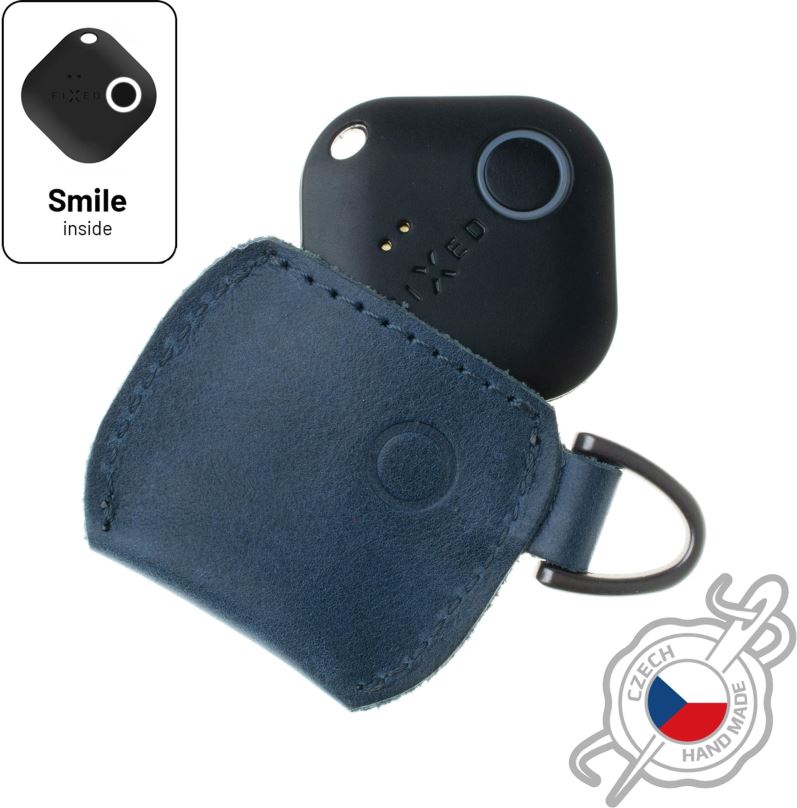Klíčenka FIXED Smile Case z pravé hovězí kůže se smart trackerem FIXED Smile PRO modré