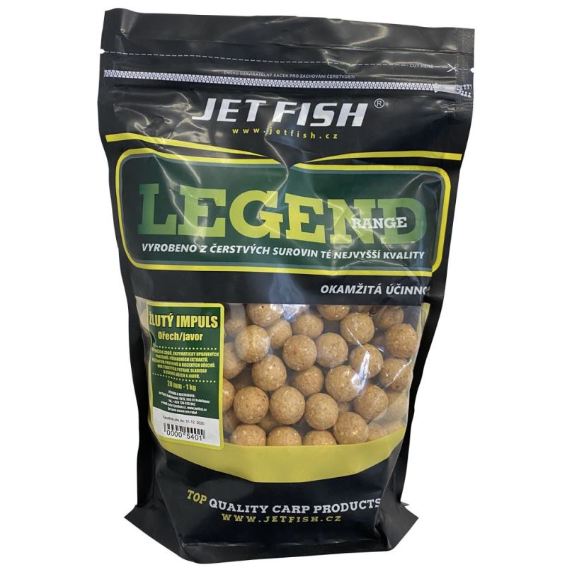 Jet Fish Boilie Legend Žlutý impuls + Ořech/Javor 1kg 20mm