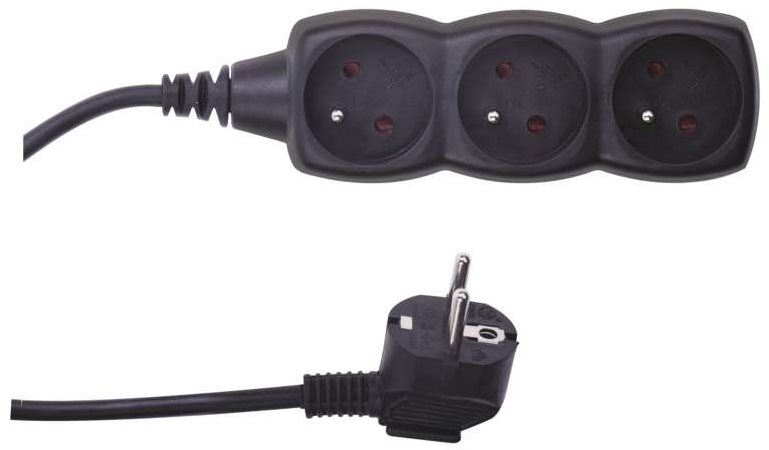 Prodlužovací kabel EMOS Prodlužovací kabel – 3 zásuvky, 1,5m, černý