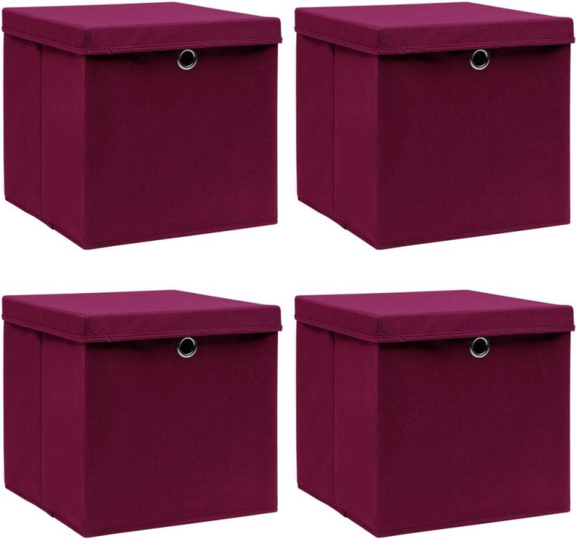 Úložný box Úložné boxy s víky 4 ks tmavě červené 32 x 32 x 32 cm textil