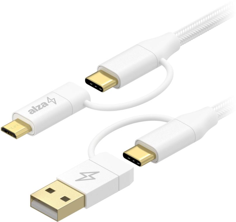 Datový kabel AlzaPower MultiCore 4in1 USB 60W 480Mbps 2m bílý