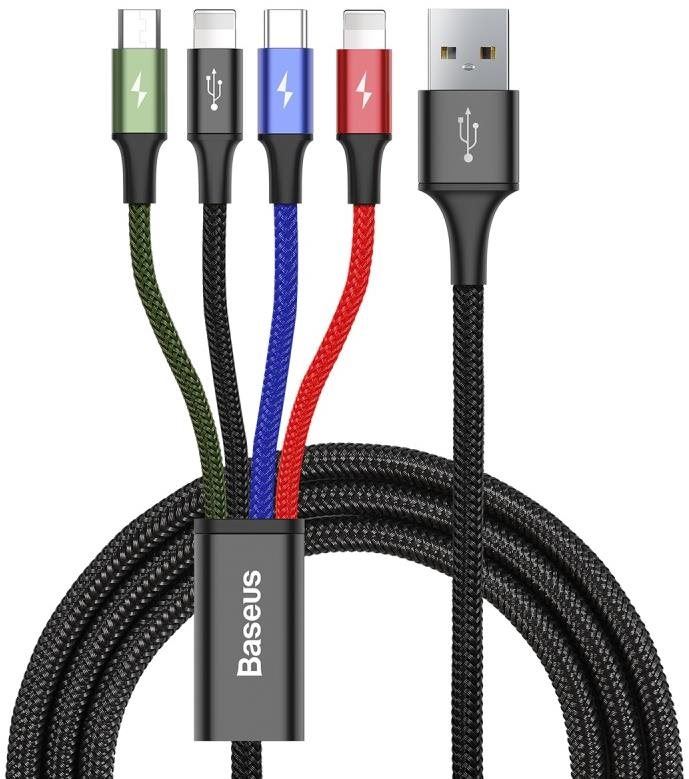 Datový kabel Baseus rychlý nabíjecí / datový kabel 4v1 2* Lightning + USB-C + Micro USB 3,5A 1,2m, černá