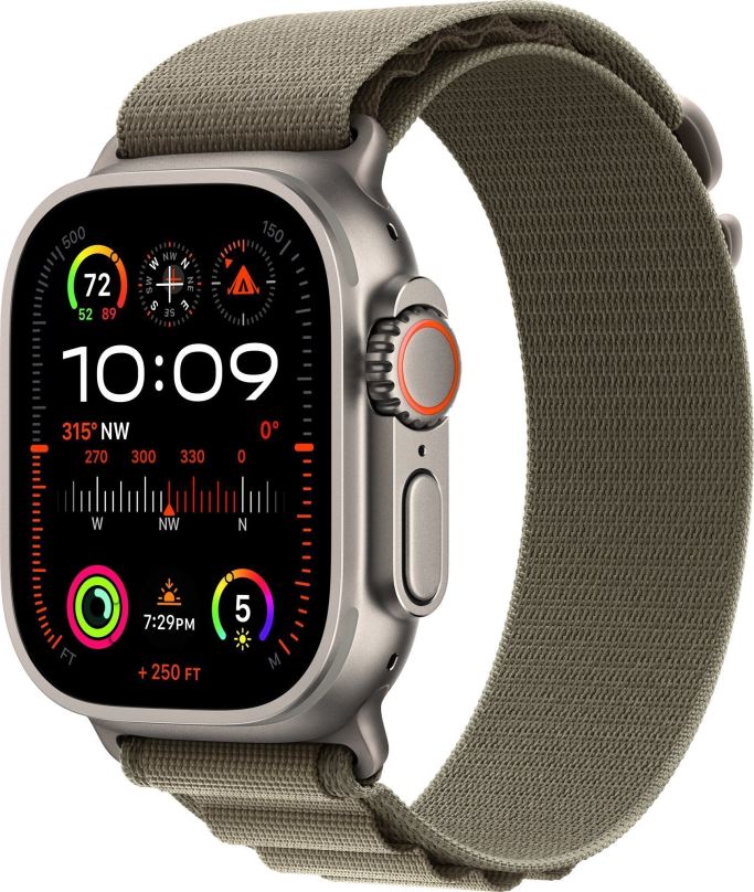 Chytré hodinky Apple Watch Ultra 2 49mm titanové pouzdro s olivovým alpským tahem - Medium