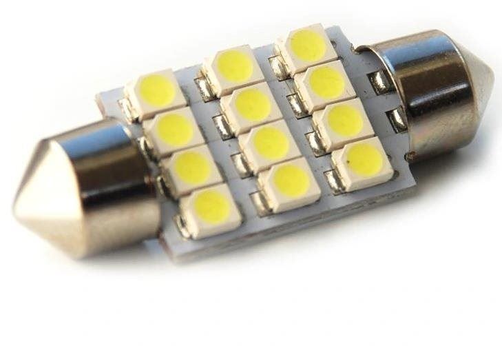 LED autožárovka Rabel 24V 36 mm 12 smd 2835 C5W C10W C15W SV8,5 bílá