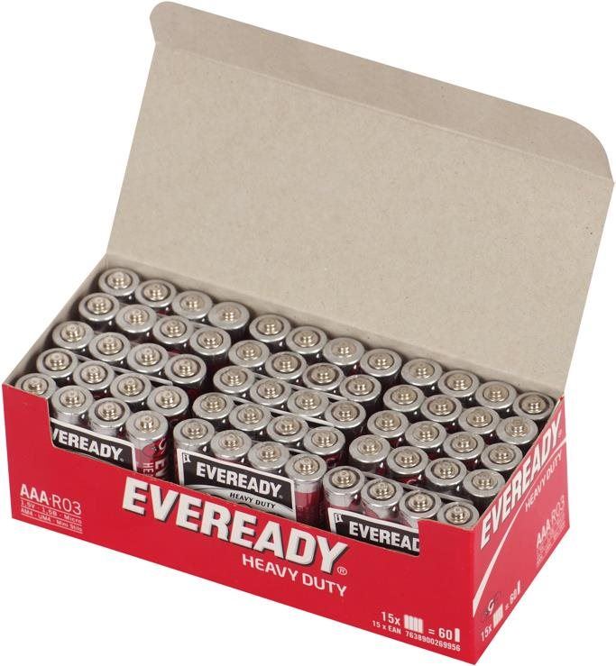 Jednorázová baterie Energizer Eveready AAA zinkochloridová baterie 60 ks