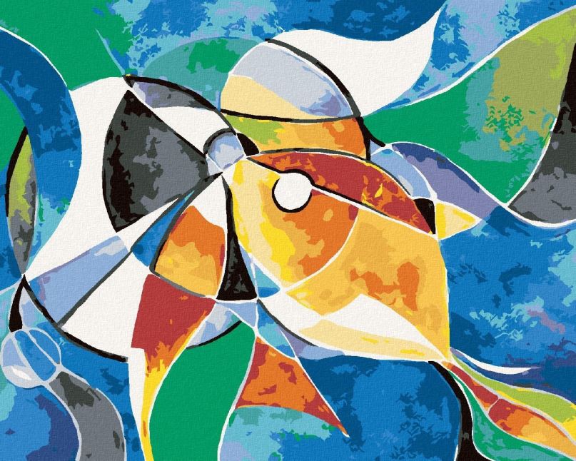 Malování podle čísel Abstraktní kruhová ryba, 80x100 cm, vypnuté plátno na rám