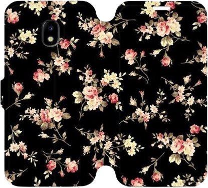 Kryt na mobil Flipové pouzdro na mobil Samsung Galaxy J3 2017 - VD02S Květy na černé