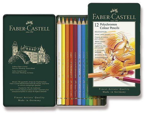 Pastelky Pastelky FABER-CASTELL Polychromos v plechovové krabičce, 12 barev