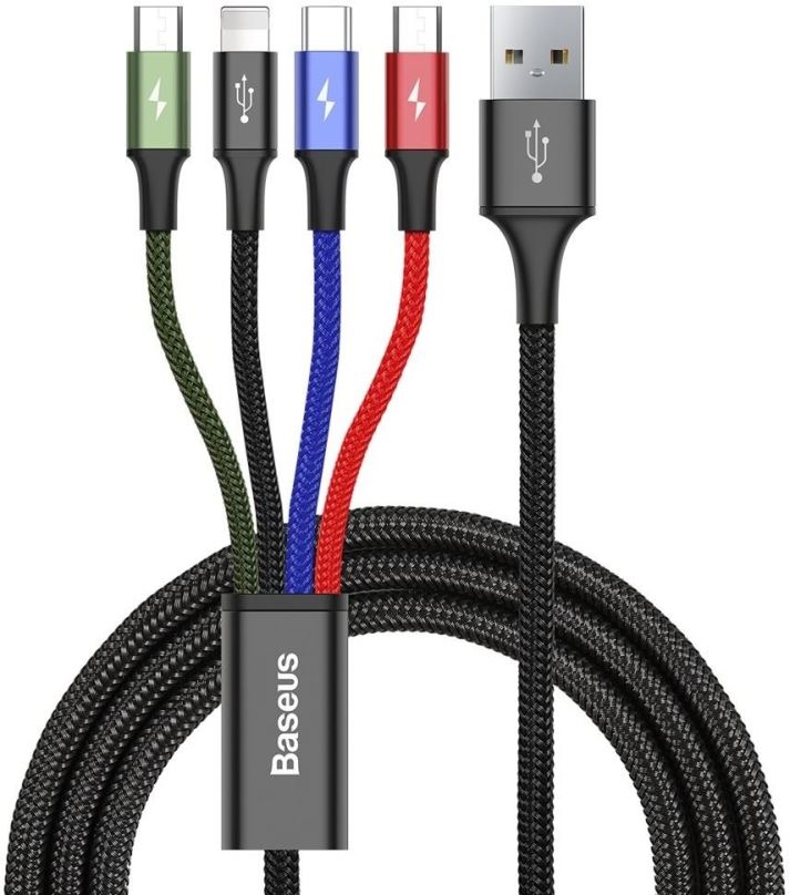Datový kabel Baseus Fast 4 in 1 Lightning + USB-C + 2x MicroUSB Cable 3.5A 1.2M Black