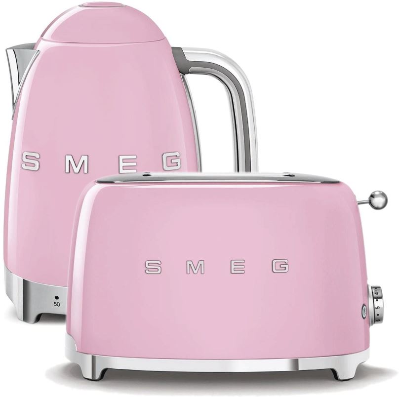 Set SMEG 50's Retro Style Konvice 1,7l LED růžová + topinkovač 2x2 růžový 950W