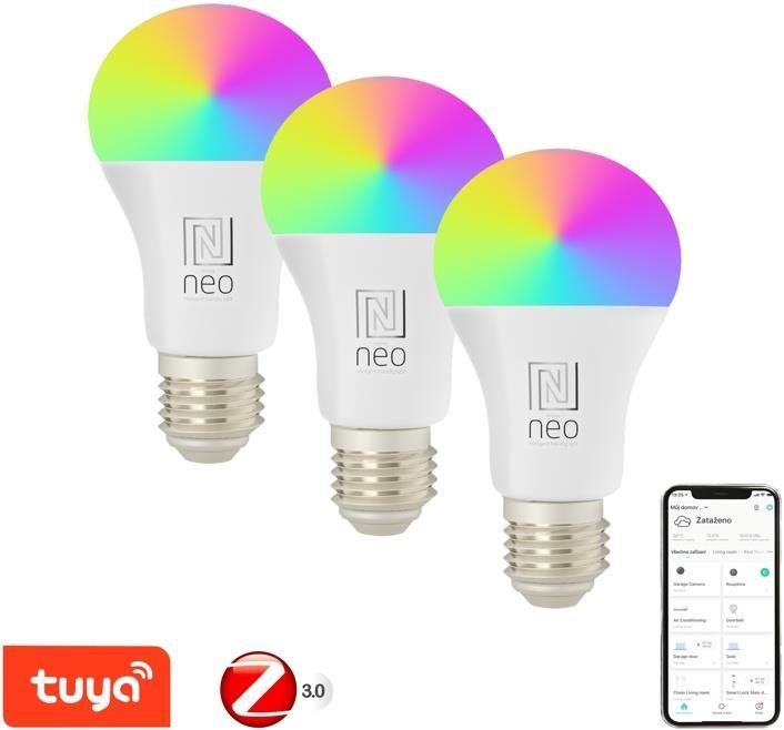 LED žárovka IMMAX NEO Smart sada 3x žárovka LED E27 11W RGB+CCT barevná a bílá, stmívatelná,Zigbee 3.0