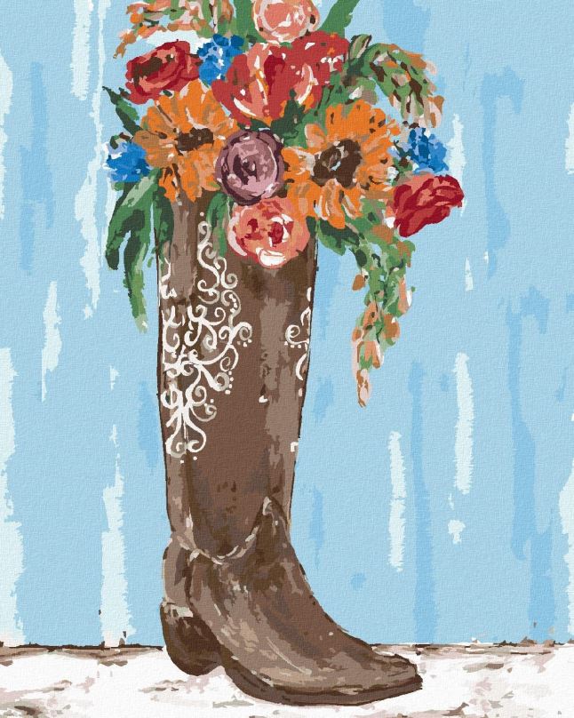 Malování podle čísel Květiny v botě (Haley Bush), 40x50 cm, bez rámu a bez vypnutí plátna