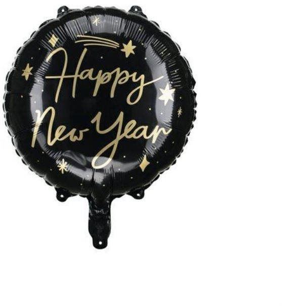 Nafukovací balonek Balón foliový černý happy new year - silvestr - 45 cm