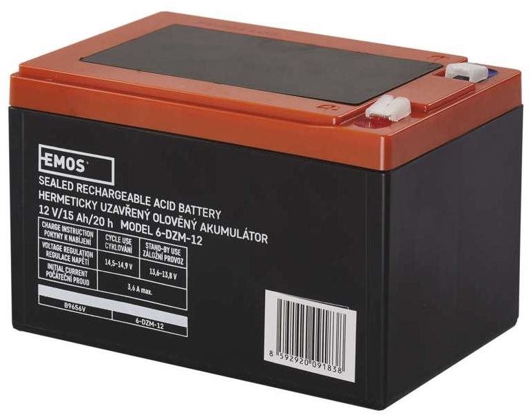 Baterie pro záložní zdroje EMOS Bezúdržbový trakční olověný akumulátor 12 V/15 Ah, faston 6,3 mm